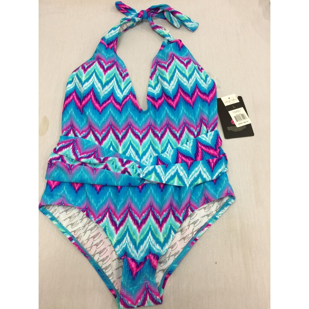 NWT MARILYN MONROE WOMENS HALTER PLUNGE ONE PIECE SWIMSUIT SIZE L